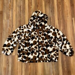 UGG RTW Olympia Sherpa Chestnut Cow Print coat.  Size - Small/Medium